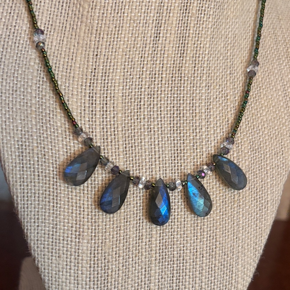Elegant Blue Labradorite and Silver Teardrop Necklace